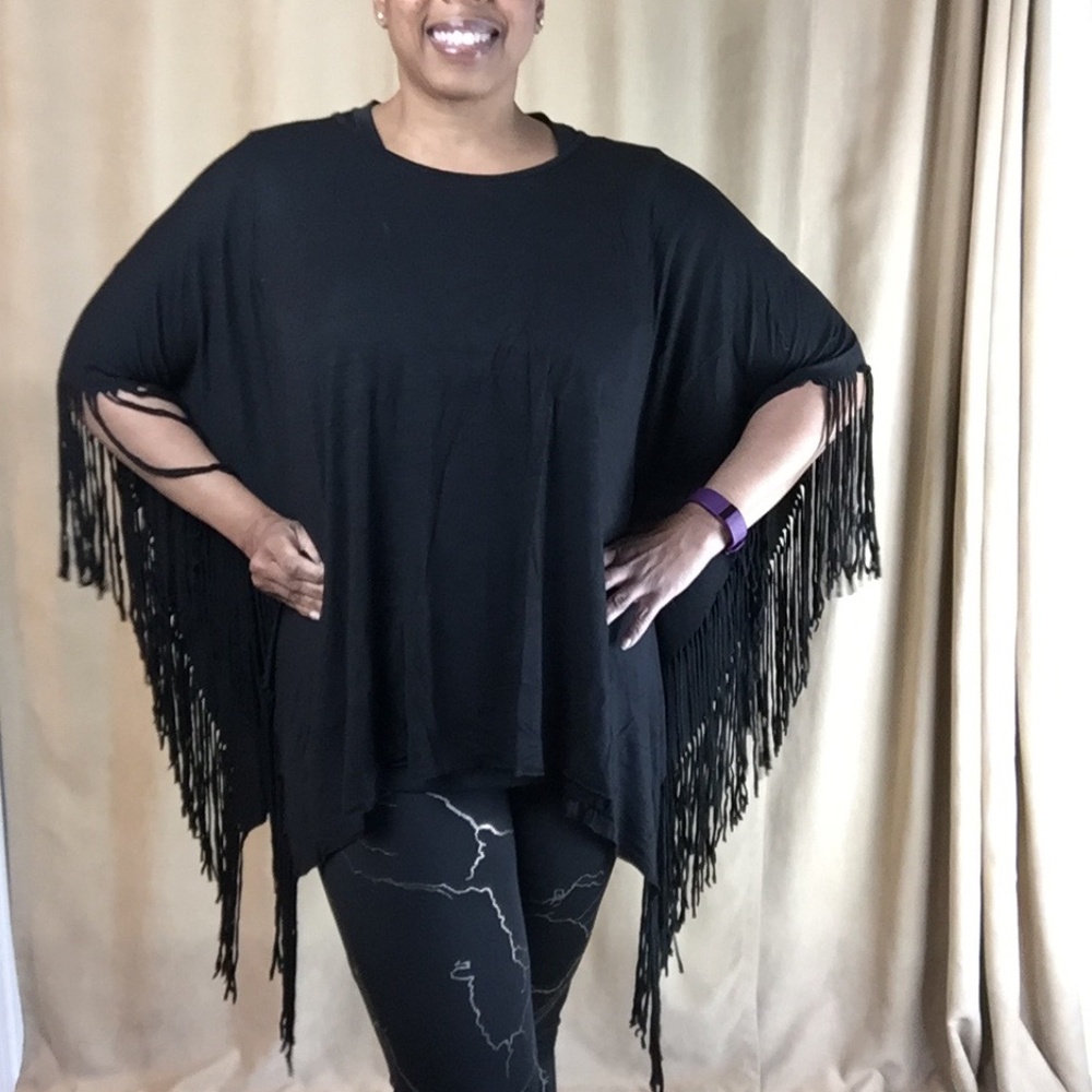 Fringe Poncho, Black, size 1X - Picture 8 of 11